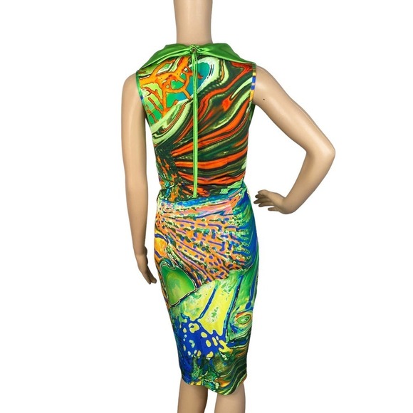 Sportalm Kitzbuhel Jasmin Coral Reef Abstract Tropical Plunge Sheath Dress SZ 6 - Picture 7 of 10
